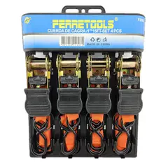 GENERICO - Juego 4 Eslinga Cinta Amarre Con Ratchet 1 Pulgx15 Ft Fts