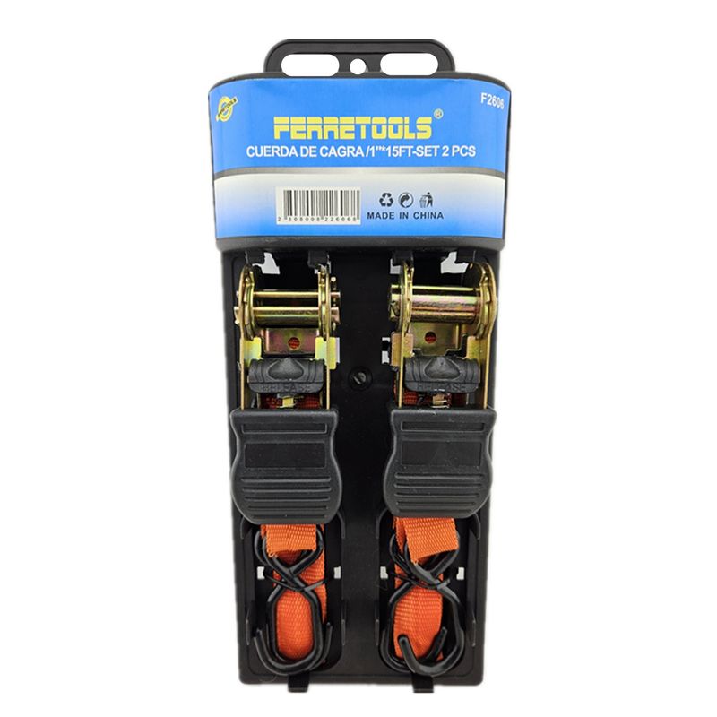 GENERICO - Juego 2 Eslinga Cinta Amarre Con Ratchet 1puLG X 15ft Fts