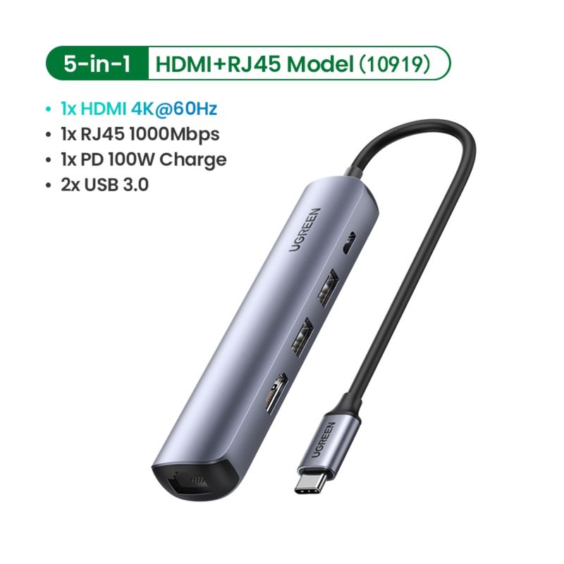UGREEN - Hub Usb-C  1hdmi 4k60hz  2usb 30  1in Usb-C Pd Aluminio Cm418