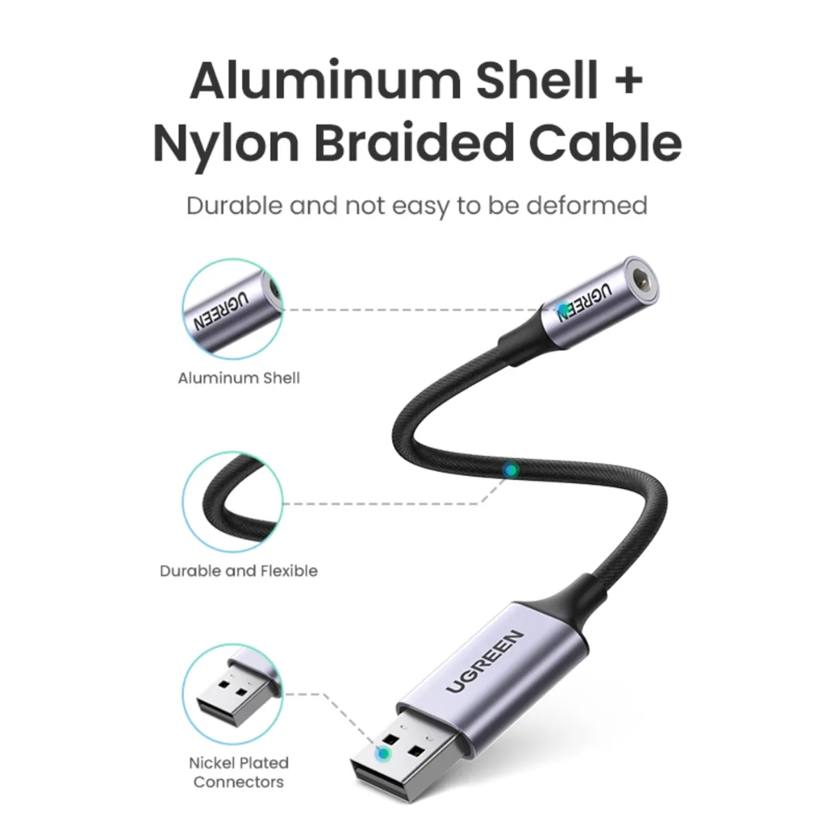 UGREEN - Adaptador De Audio Externa Usb-A/ 1 Jack 3.5mm 4 Polos M/H Cm477