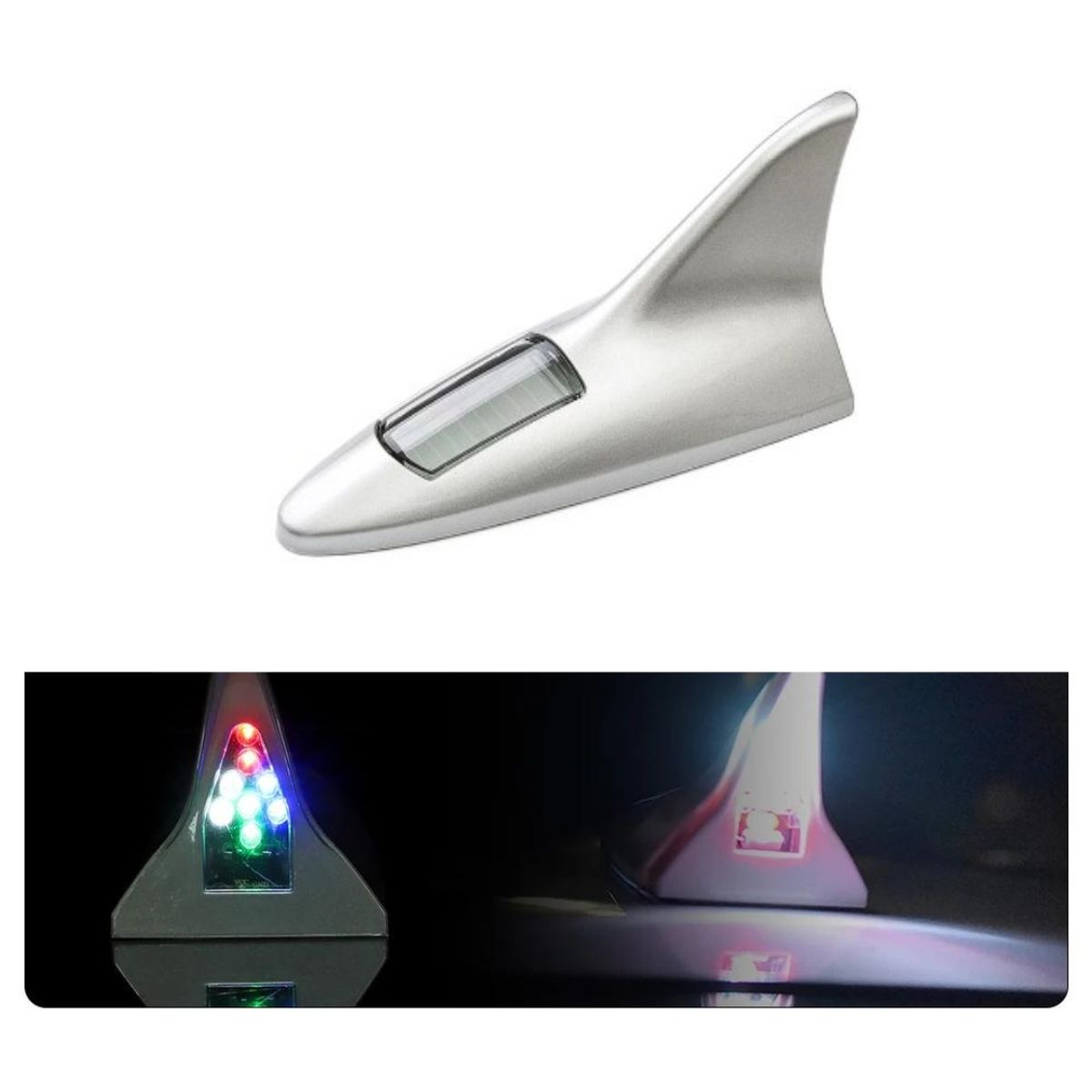 GENERICO - Antena Tipo Aleta Tiburon Foco Solar Neblinero Con Luz Led GRIS CLARO