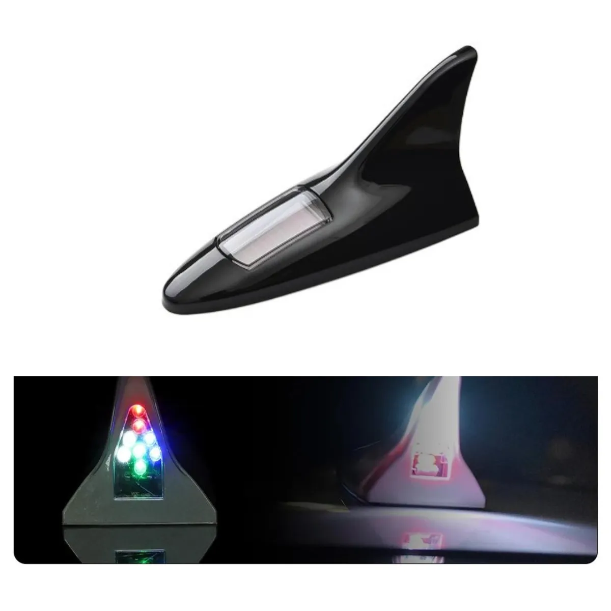GENERICO - Antena Tipo Aleta Tiburon Foco Solar Neblinero Con Luz Led NEGRO