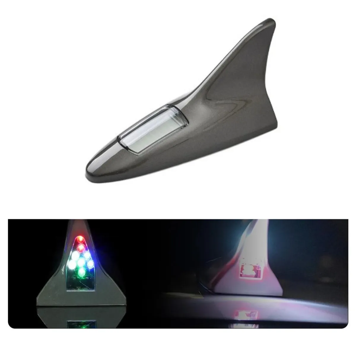 GENERICO - Antena Tipo Aleta Tiburon Foco Solar Neblinero Con Luz Led GRIS OSCURO