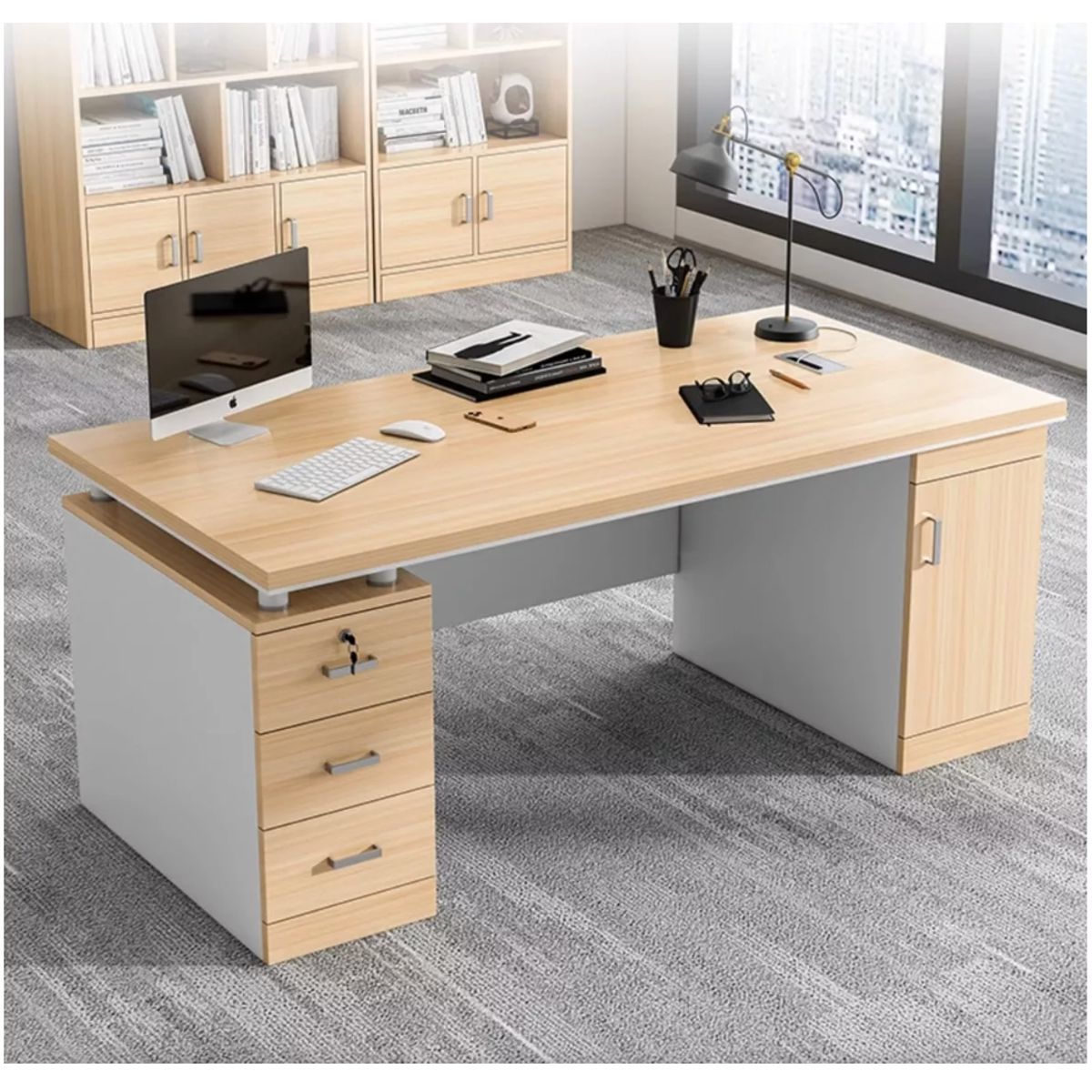 HOMER DESIGN - Escritorio Moderno Con Cajoneras 140x60x77cm Para Oficina…