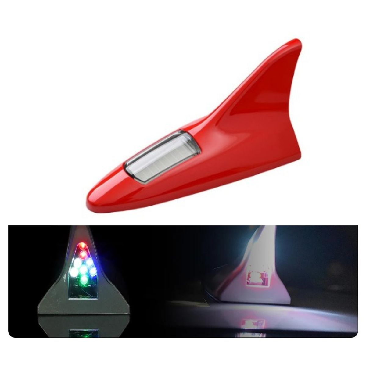 GENERICO - Antena Tipo Aleta Tiburon Foco Solar Neblinero Con Luz Led ROJO