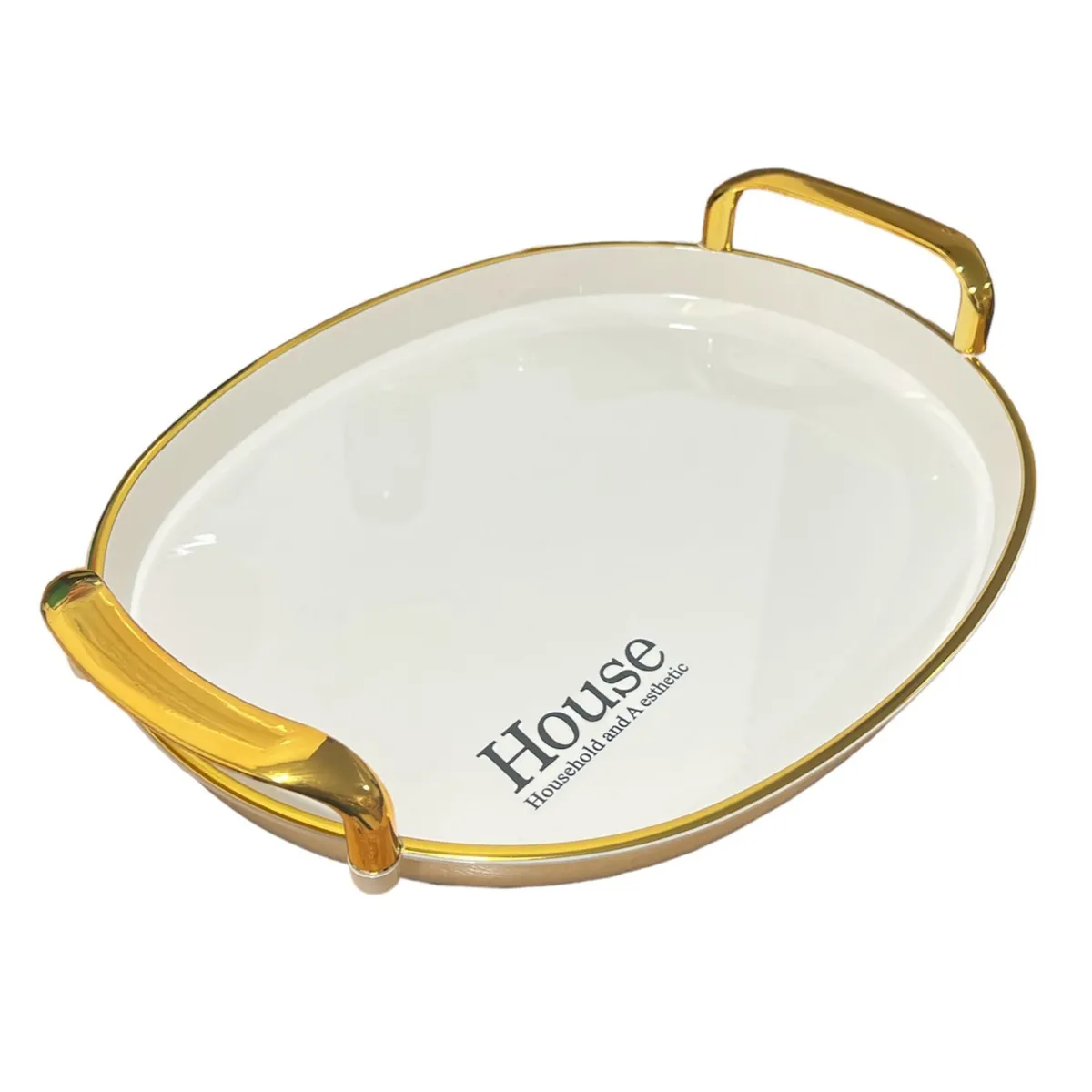 GENERICO - Bandeja Elegante Servir Con Dorado Decorativa Redonda