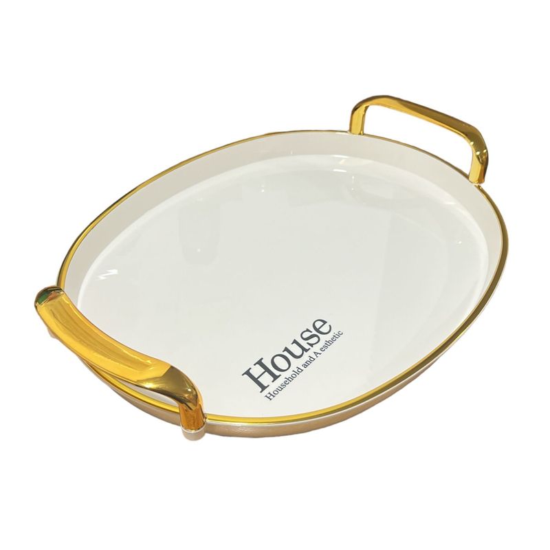 GENERICO - Bandeja Elegante Servir Con Dorado Decorativa Redonda