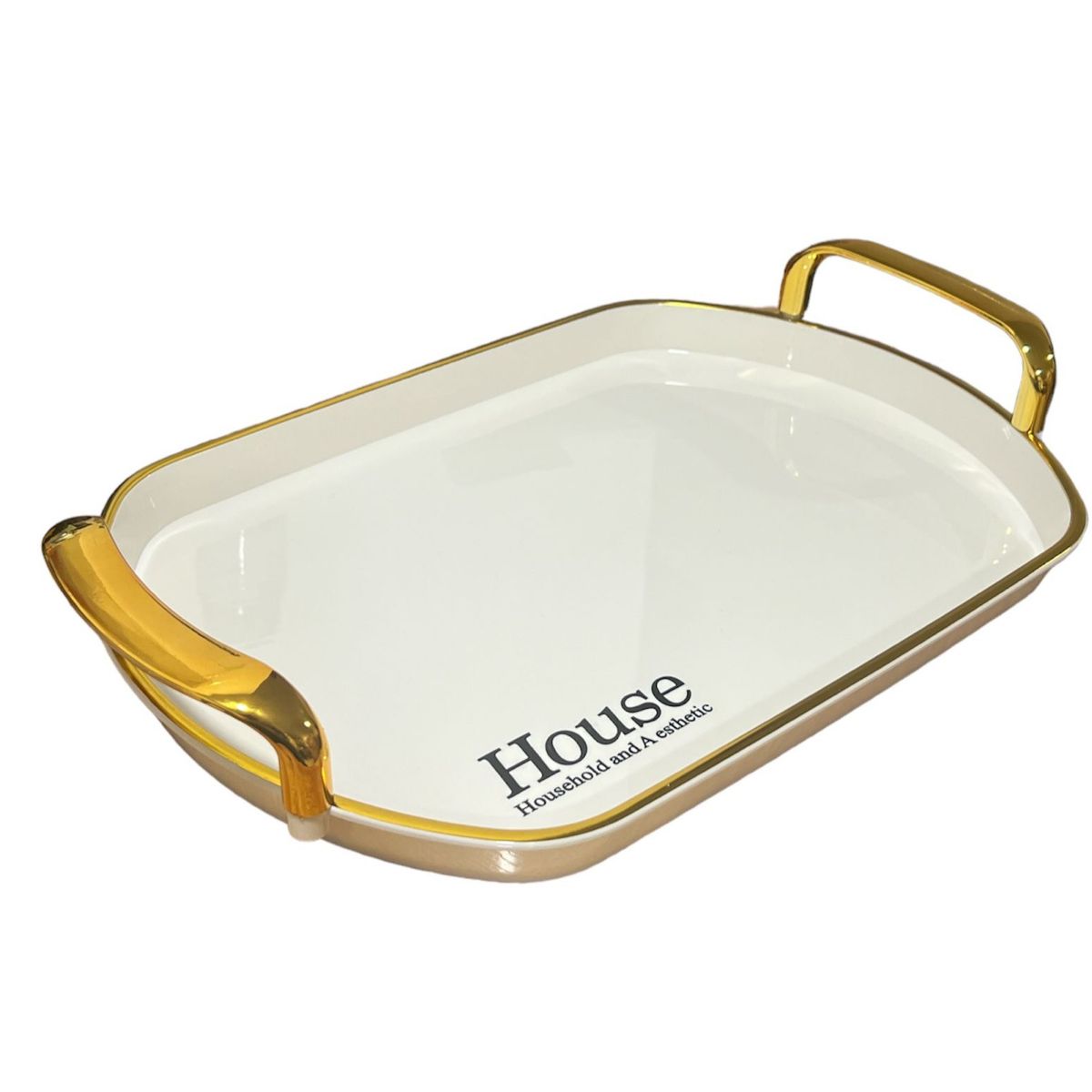 GENERICO - Bandeja Elegante Servir Con Dorado Decorativa Ovalada Grande