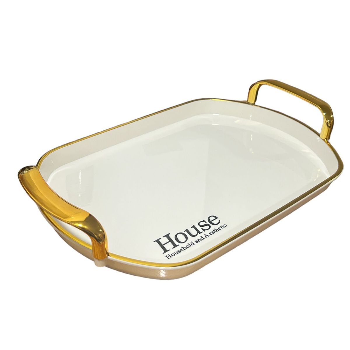 GENERICO - Bandeja Elegante Servir Con Dorado Decorativa Ovalada Grande