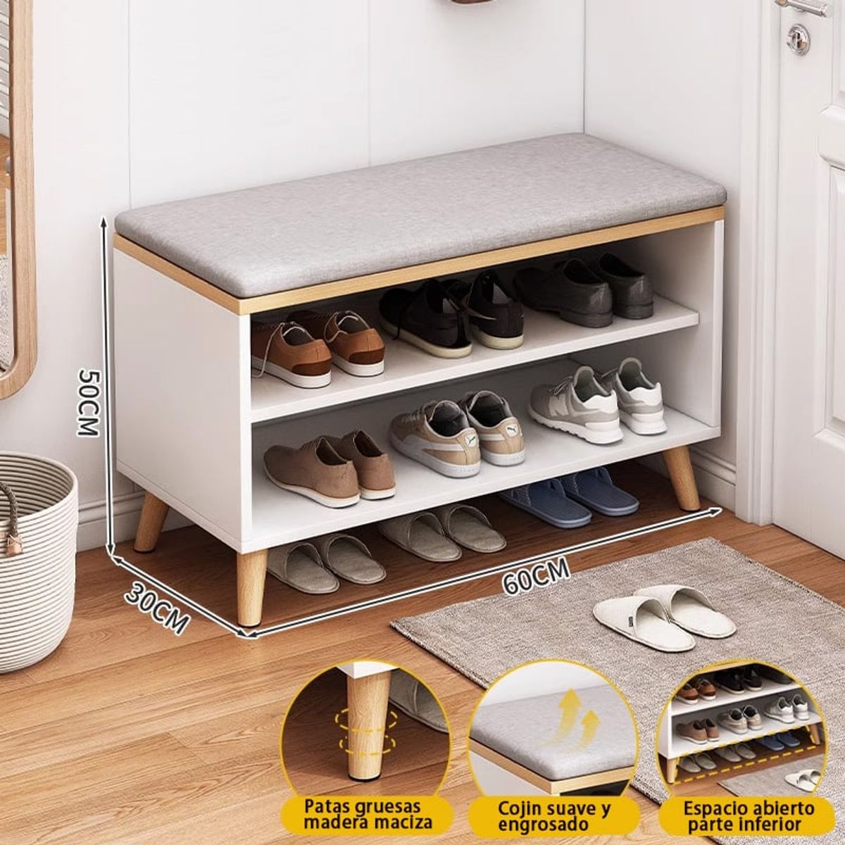 U BUY - Banco zapatero de entrada mueble zapatero 60x30x49 cm