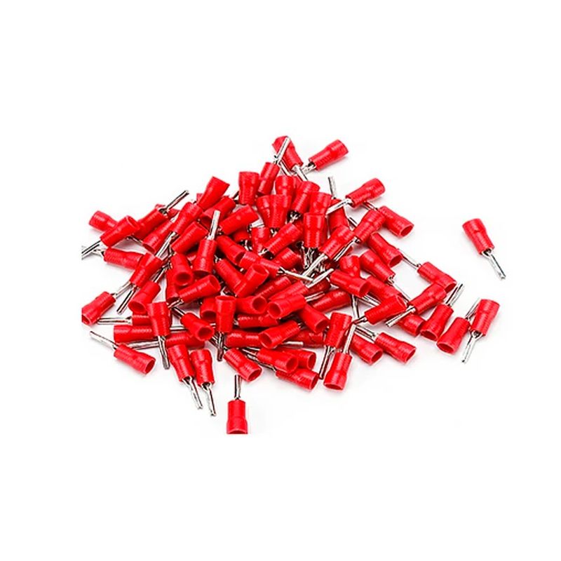 GENERICO - Terminal Pino Aislado 22-16 AWG 9.9mm Rojo 100 Unidades