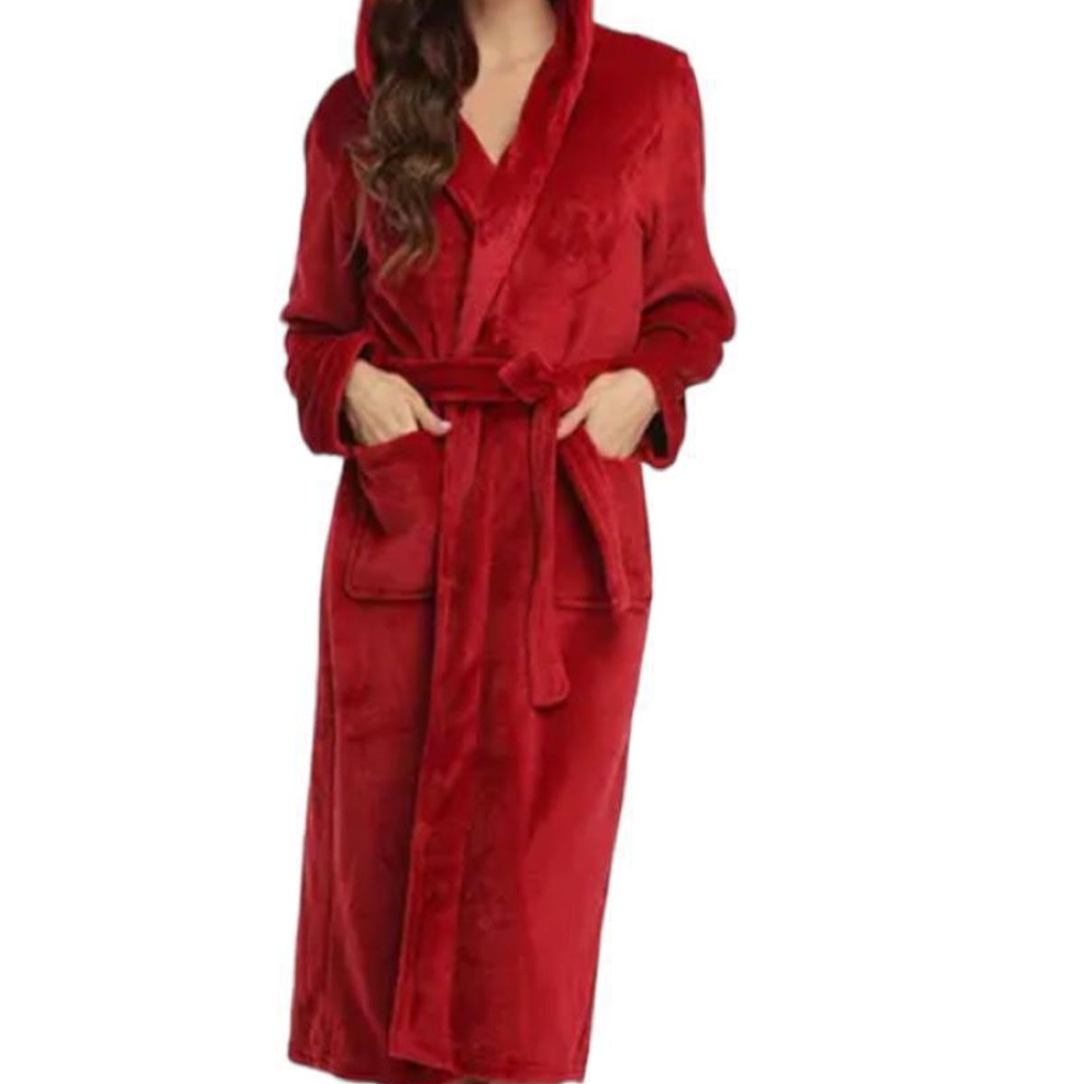 GENERICO - Bata Polar Roja Para Mujer Spa Otoño Con Capucha