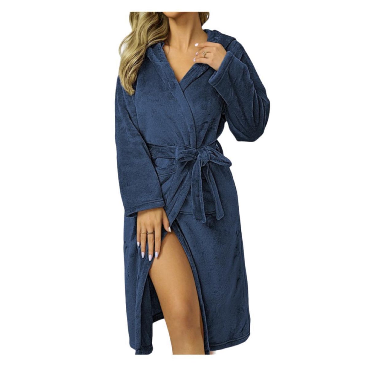 GENERICO - Bata Polar Azul Invierno Para Mujer Con Capucha Y Bolsillos