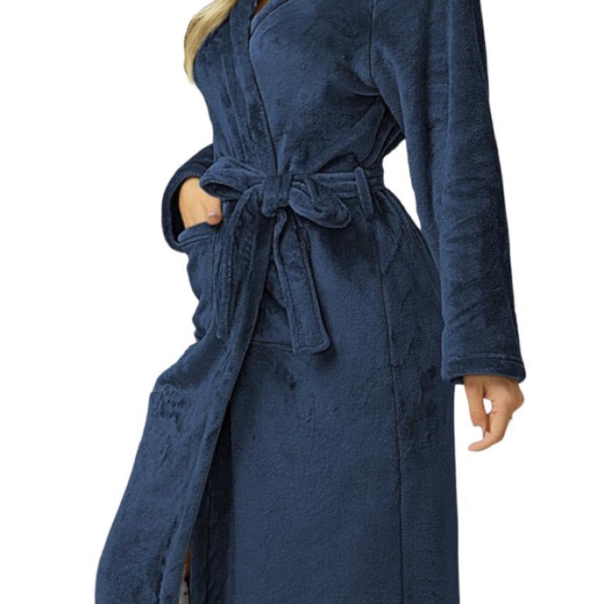 GENERICO - Bata Polar Azul Invierno Para Mujer Con Capucha Y Bolsillos