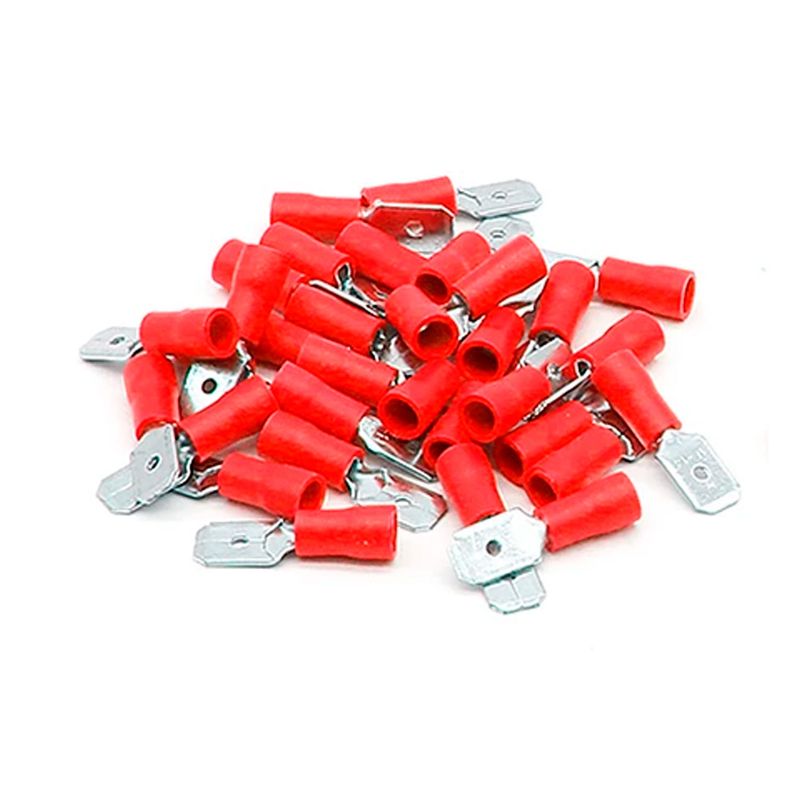 GENERICO - Terminal Macho Aislado 22-16 AWG 4.8mm Rojo 100 Unidades