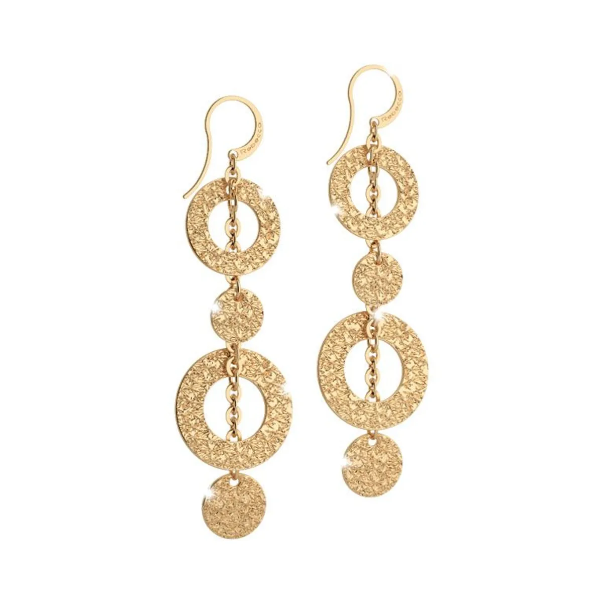 REBECCA CHILE - Aros de oro amarillo colgantes circulares modelo R-Zero