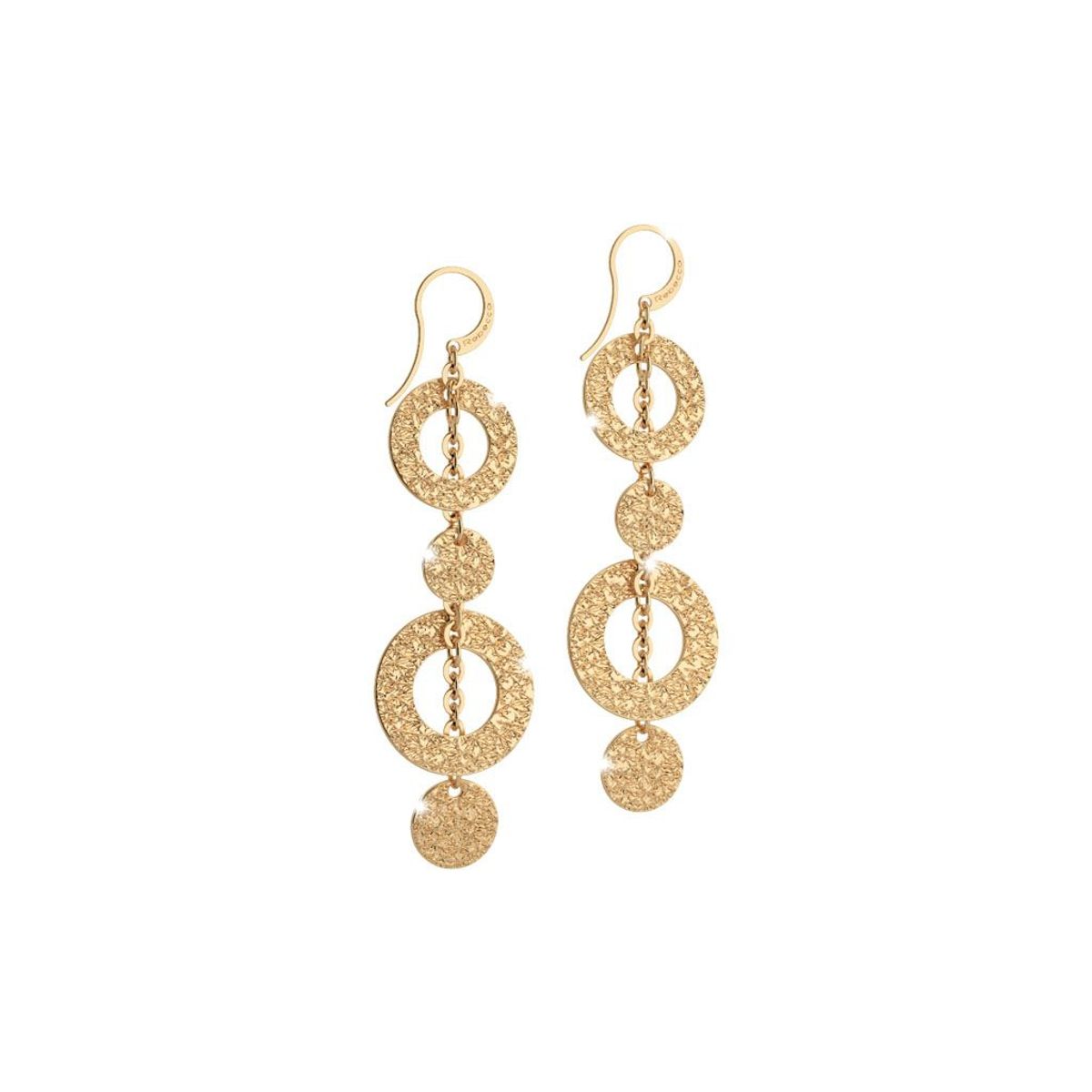 REBECCA CHILE - Aros de oro amarillo colgantes circulares modelo R-Zero