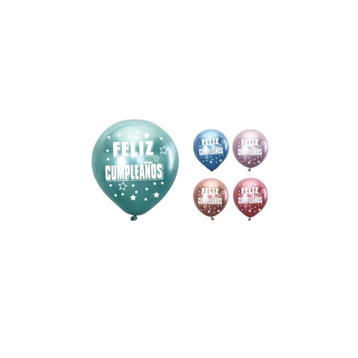GENERICO - Globo Cromado Feliz Cumpleaños 5Pcs 30Cm Colores Surtidos