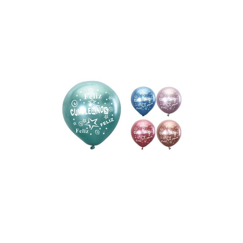 GENERICO - Globo Cromado Feliz Cumpleaños 5pcs 30cm Colores Surtidos