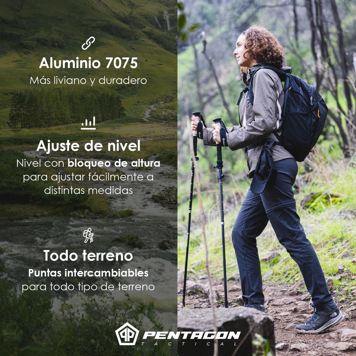 PENTAGON - Bastones Trekking Ajustable Aluminio Pentagon Profesional x2