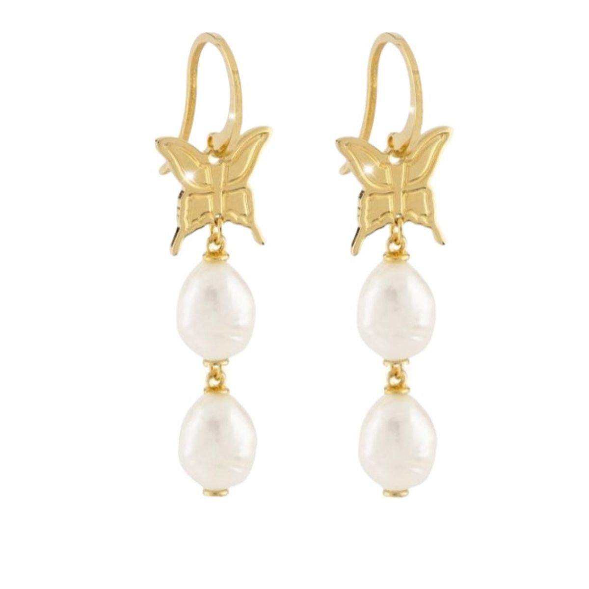 REBECCA CHILE - Aros de mariposa de oro amarillo con 2 perlas