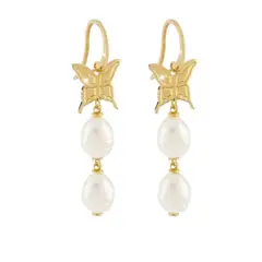 REBECCA CHILE - Aros de mariposa de oro amarillo con 2 perlas