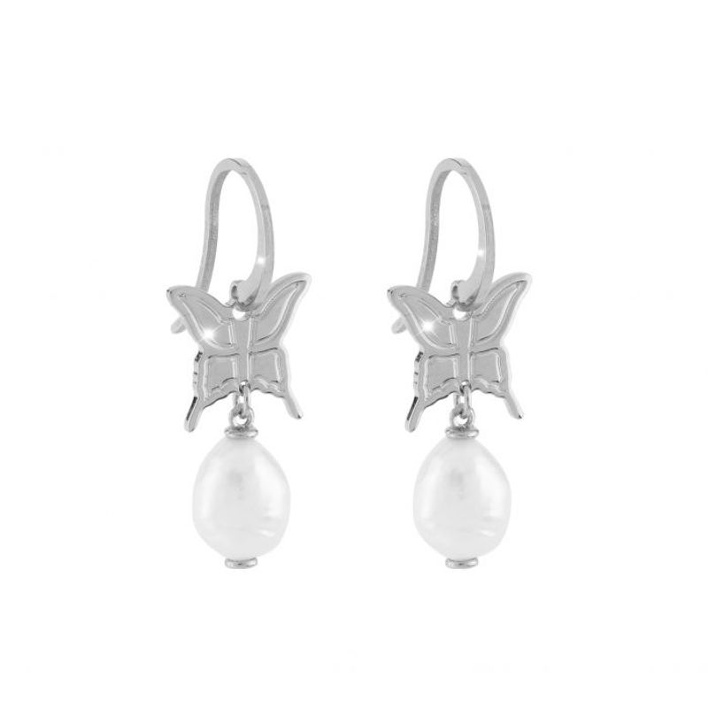 REBECCA CHILE - Aros de mariposa de oro blanco con perlas