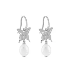 REBECCA CHILE - Aros de mariposa de oro blanco con perlas