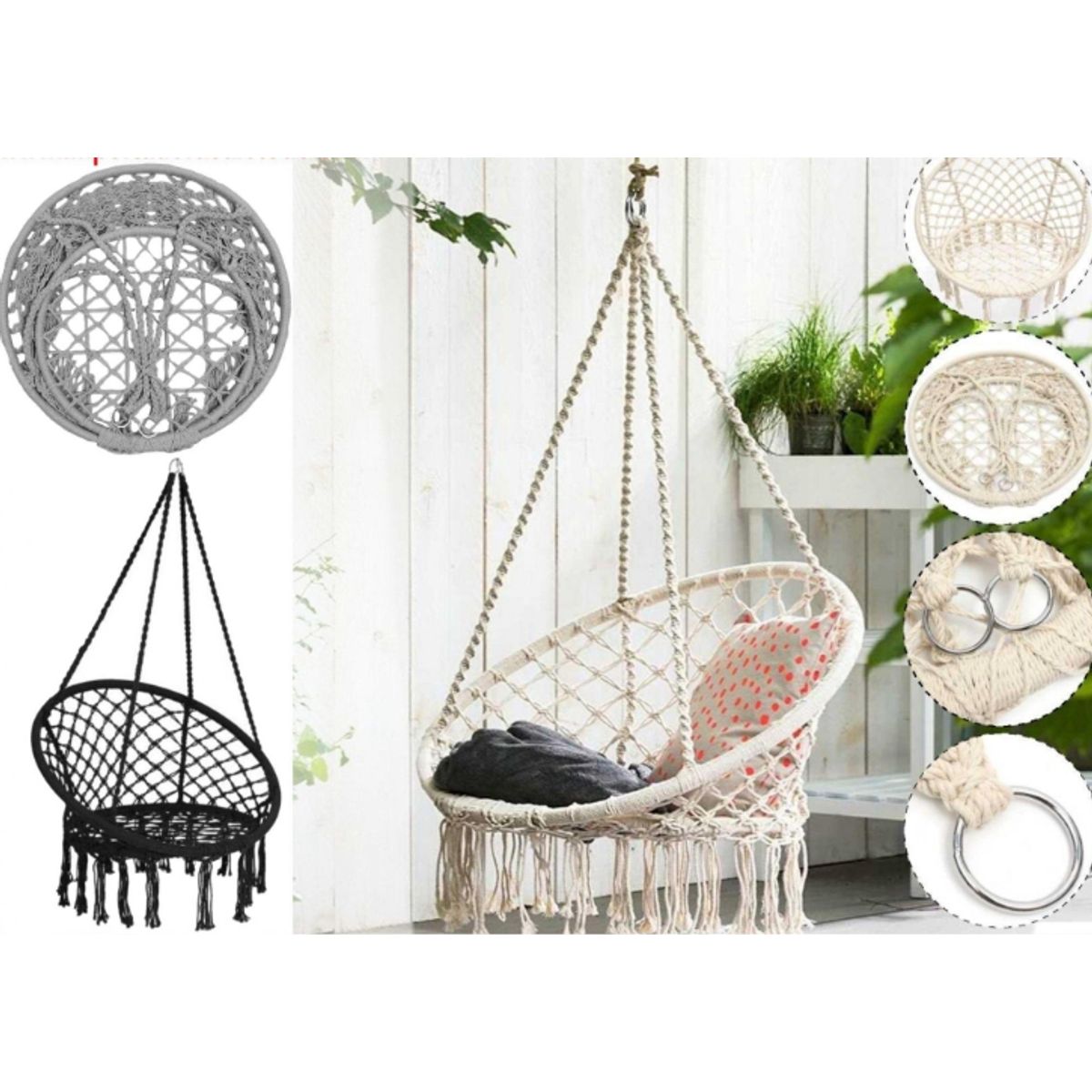 GENERICO - Silla Hamaca Colgante Para Terraza O Jardin Negro