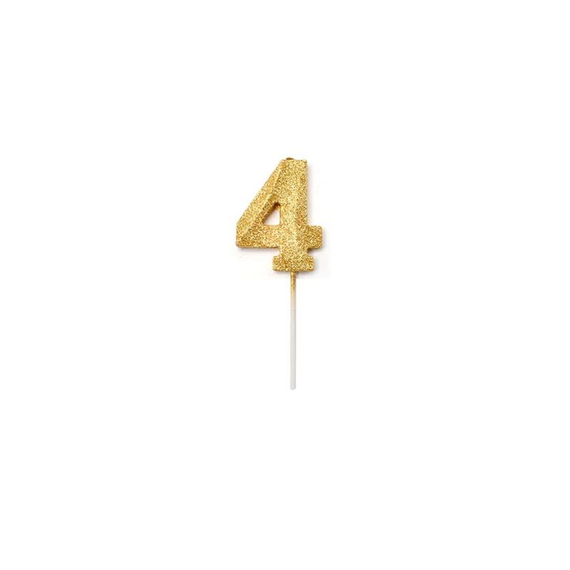 GENERICO - Vela De Numero 4 De 13cm Con Purpurina Color Oro