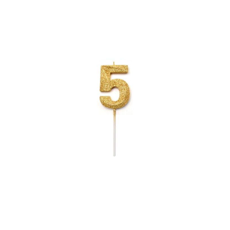 GENERICO - Vela De Numero 5 De 13cm Con Purpurina Color Oro