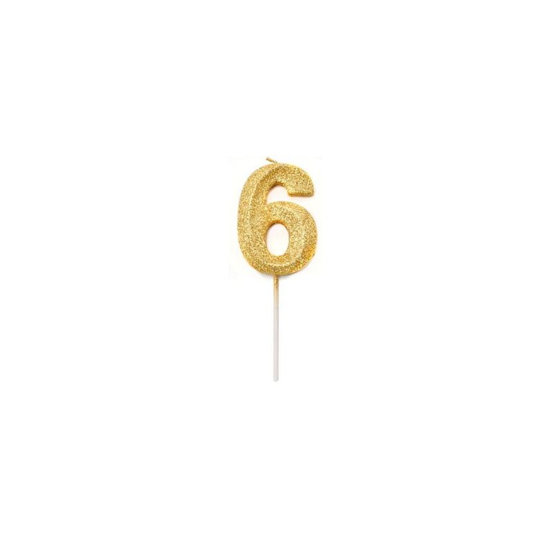 GENERICO - Vela De Numero 6 De 13cm Con Purpurina Color Oro