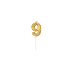 GENERICO - Vela De Numero 9 De 13 Cm Con Purpurina Color Oro