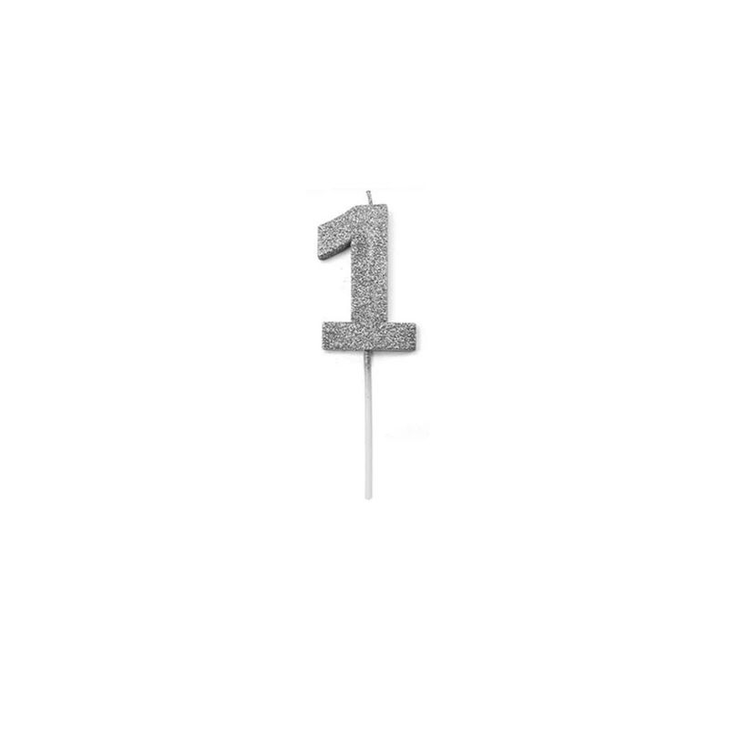 GENERICO - Vela De Numero 1 De 13cm Purpurina Color Plata
