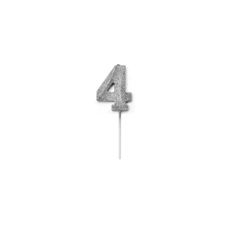GENERICO - Vela De Numero 4 De 13cm Purpurina Color Plata