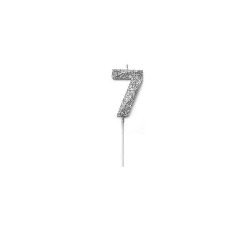 GENERICO - Vela De Numero 7 De 13cm Purpurina Color Plata