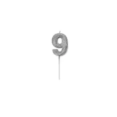 GENERICO - Vela De Numero 9 De 13cm Purpurina Color Plata