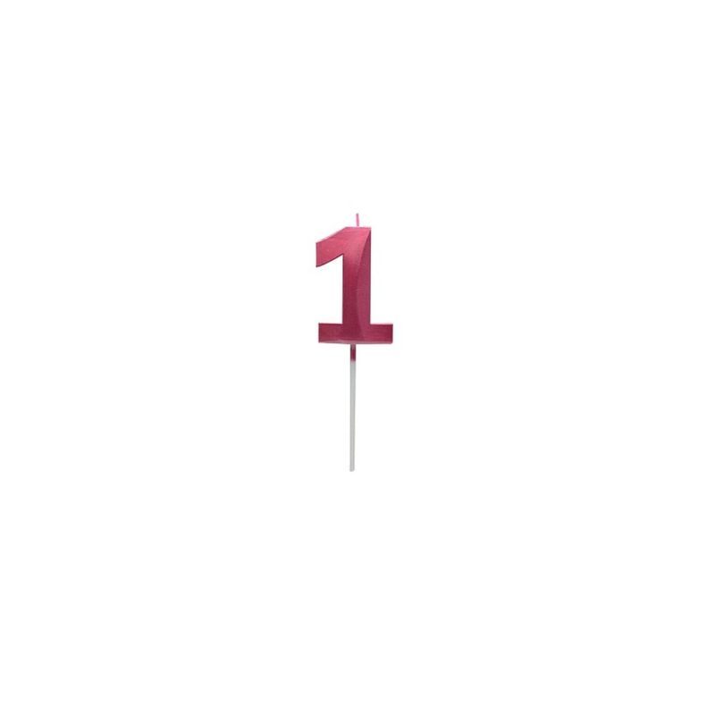 GENERICO - Vela Fucsia Numero 1 De 7cm Metalizada