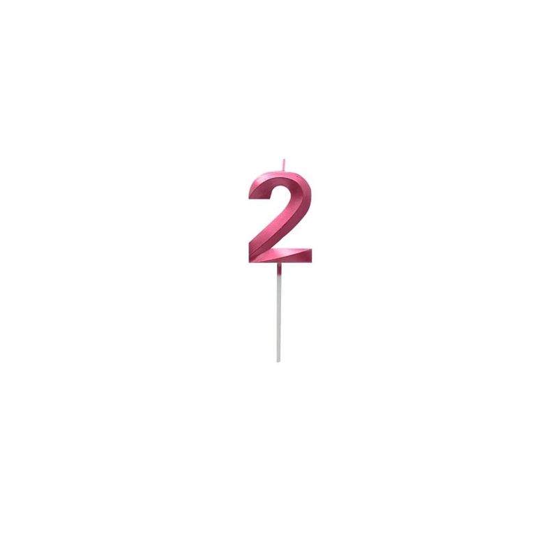 GENERICO - Vela Fucsia Numero 2 De 7cm Metalizada