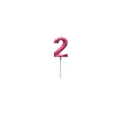GENERICO - Vela Fucsia Numero 2 De 7cm Metalizada