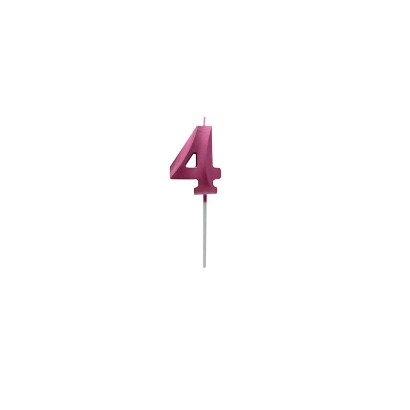 GENERICO - Vela Fucsia Numero 4 De 7cm Metalizada