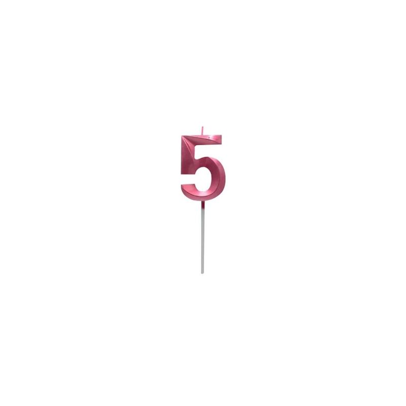 GENERICO - Vela Fucsia Numero 5 De 7cm Metalizada