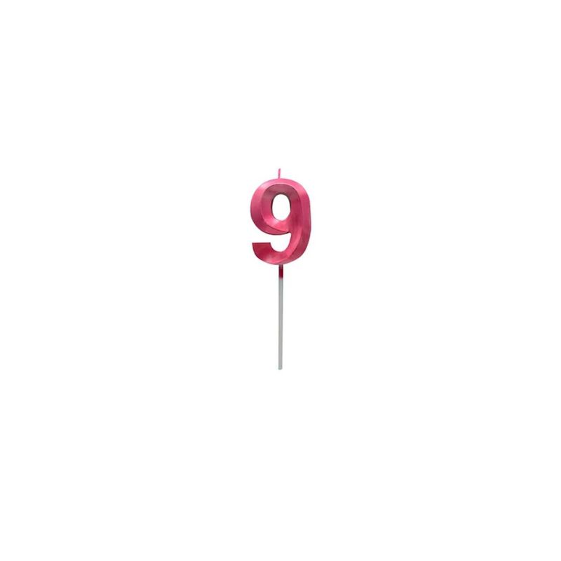 GENERICO - Vela Fucsia Numero 9 De 7cm Metalizada