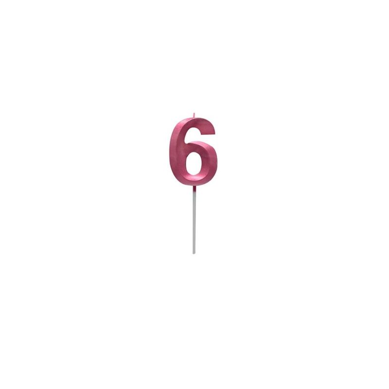 GENERICO - Vela Fucsia Numero 6 De 7cm Metalizada