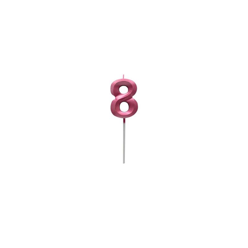GENERICO - Vela Fucsia Numero 8 De 7cm Metalizada