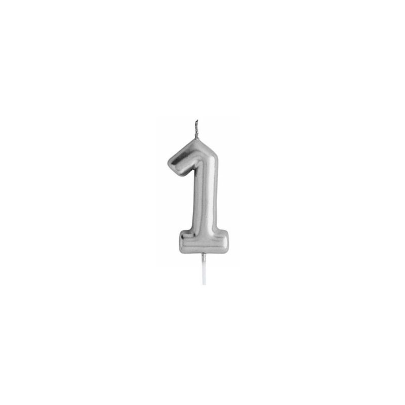 GENERICO - Vela Plata Numero 1 De 13cm Grande