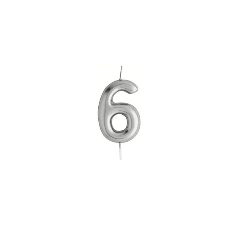 GENERICO - Vela Plata Numero 6 De 13cm Grande
