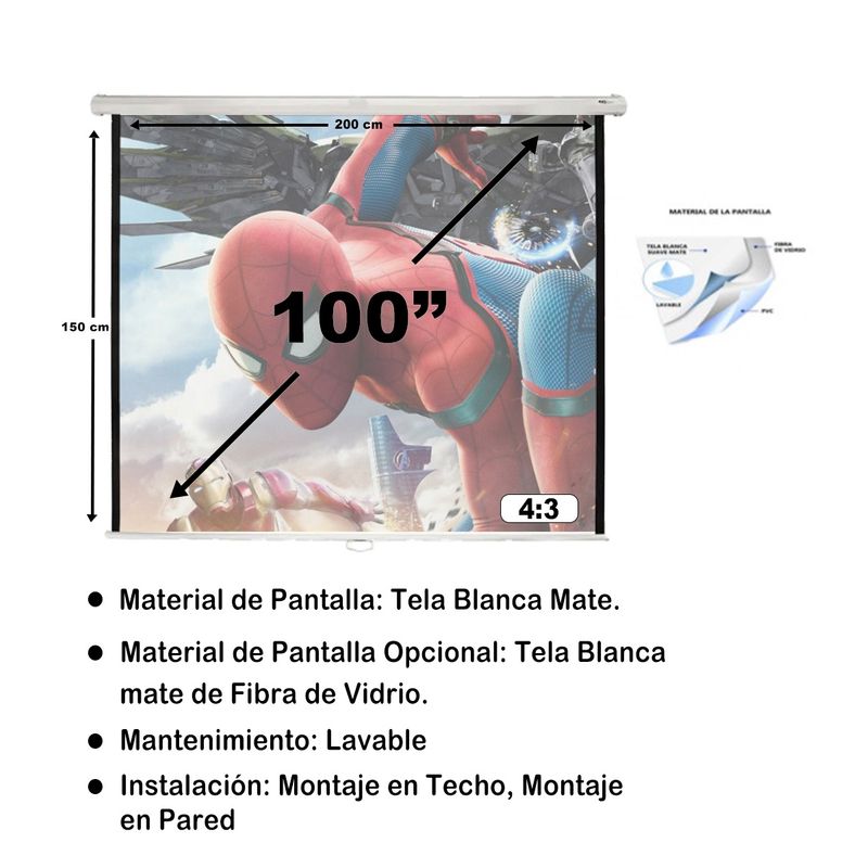 MALIK - Telon Mural 2.00mx1.50m 43 para Proytor Epson EB-725WI