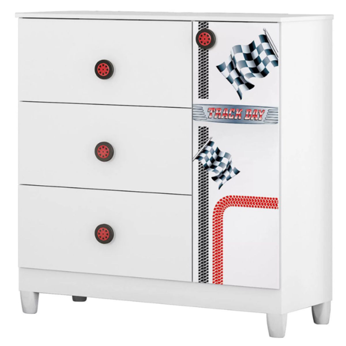 KIDSCOOL - Comoda Infantil Con Puerta Fast Car Blanco