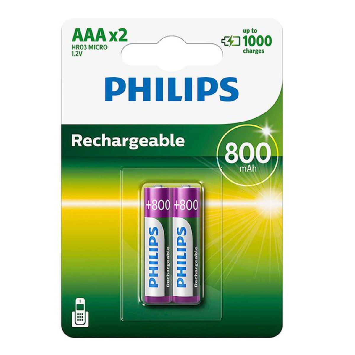 PHILIPS - Philips Pila Recargable Ni-Mh Ready Aaa 800 mah BLISTER 2 pcs PHILIPS